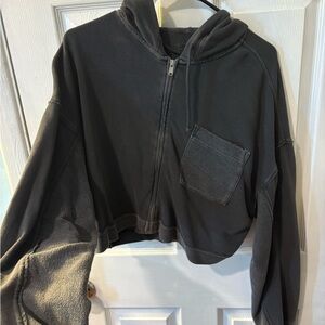 aerie Black Cropped Zip-Up Hoodie